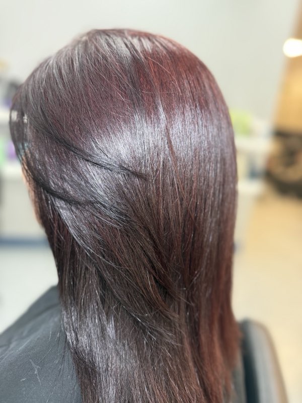 Rich glossy dark-brown hair color
